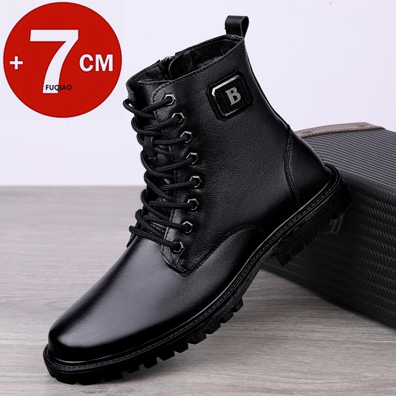 Men'S Shoes Cole Haan - รองเท้าบูทหนังแท้ผู้ชาย บุขนอุ่นสำหรับฤดูหนาว แบบซิปขึ้นข้อเท้า เพิ่มความสูงแบบซ่อน 7 ซม.