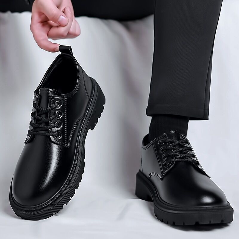 Boat Shoe Leather - รองเท้าเชฟผู้ชายรุ่นใหม่สำหรับฤดูใบไม้ผลิ กันน้ำ กันลื่น หนังสีดำ พื้นหนา แบบผูกเชือก