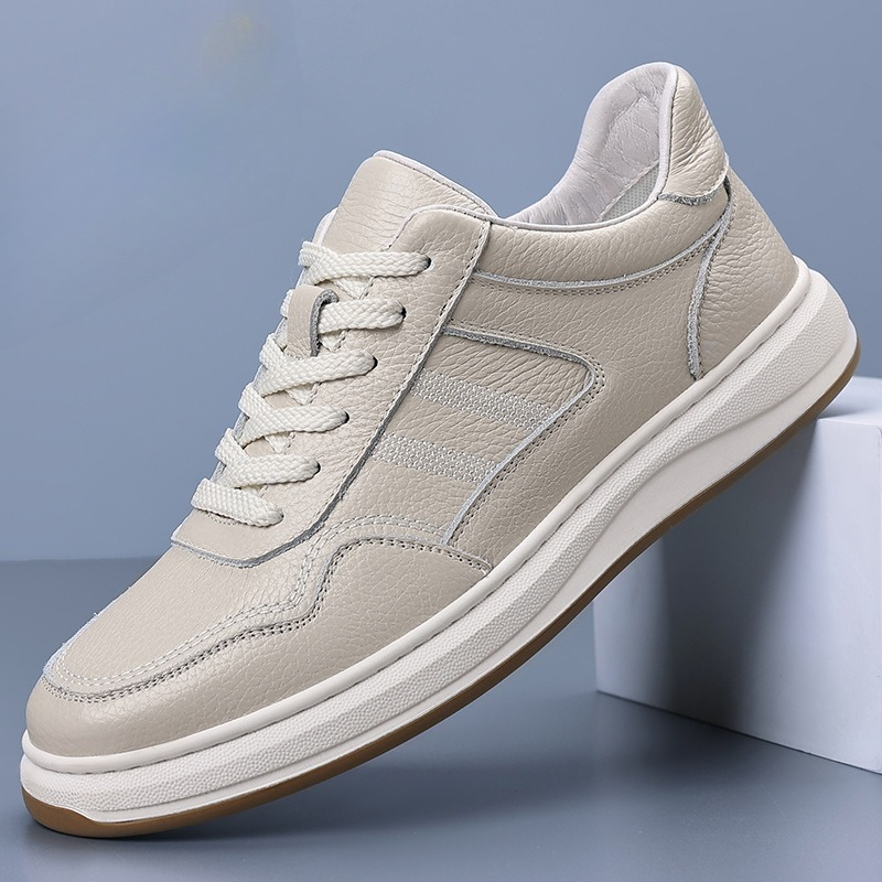 Boat Shoe Leather - รองเท้าลำลองหนังแท้สำหรับผู้ชาย รองเท้าผ้าใบสีขาวคุณภาพพรีเมียม พื้นรองเท้าแบบแพลตฟอร์ม สวมใส่สบาย ทนทาน แฟชั่นทันสมัย