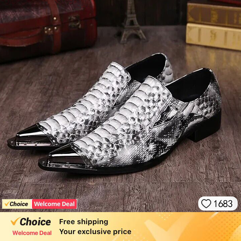 Men'S Shoes Size 42 In Us - รองเท้าหนังแก้วผู้ชาย สีดำขาว หนังแท้ หนังจระเข้ รองเท้าอ็อกซ์ฟอร์ด คลาสสิก