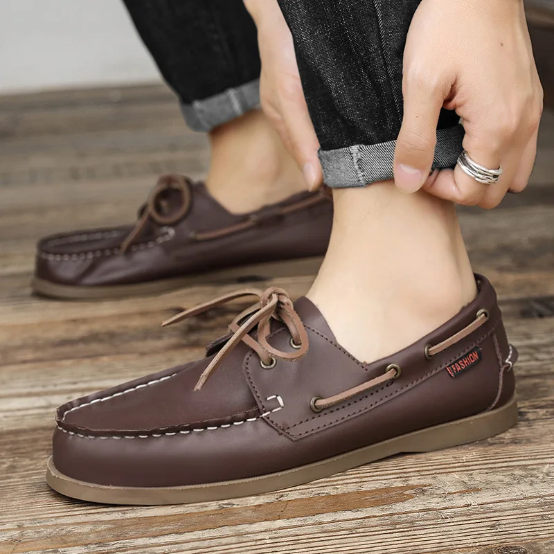 ของแท้หนังLoafers Luxury Mens  - Boat Shoe Leather บทวิจารณ์และราคา